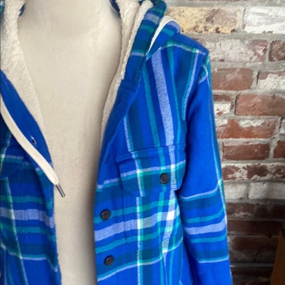 Lands' End Blue Plaid Fleece Hooded Jacket Size S/P 6/8 - Picture 2 of 7